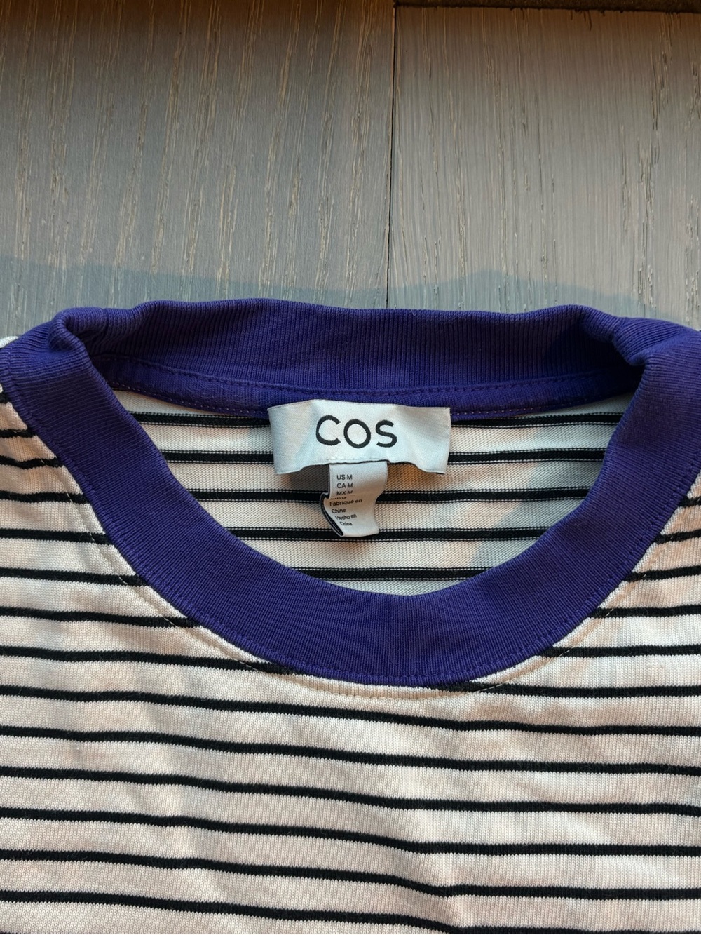 COS Women's Striped Long-Sleeve Tee in Black and White with Purple Neckline - Picture 2 of 2